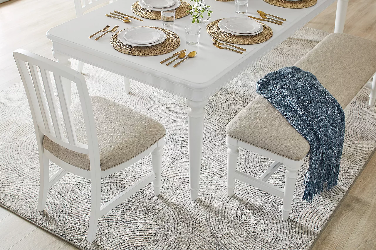 Overhead Detail shot of Rectangle Coastal Retreat Dining Table with setting